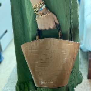 LOEFFLER RANDALL Croc Embossed Bucket Bag - Nude